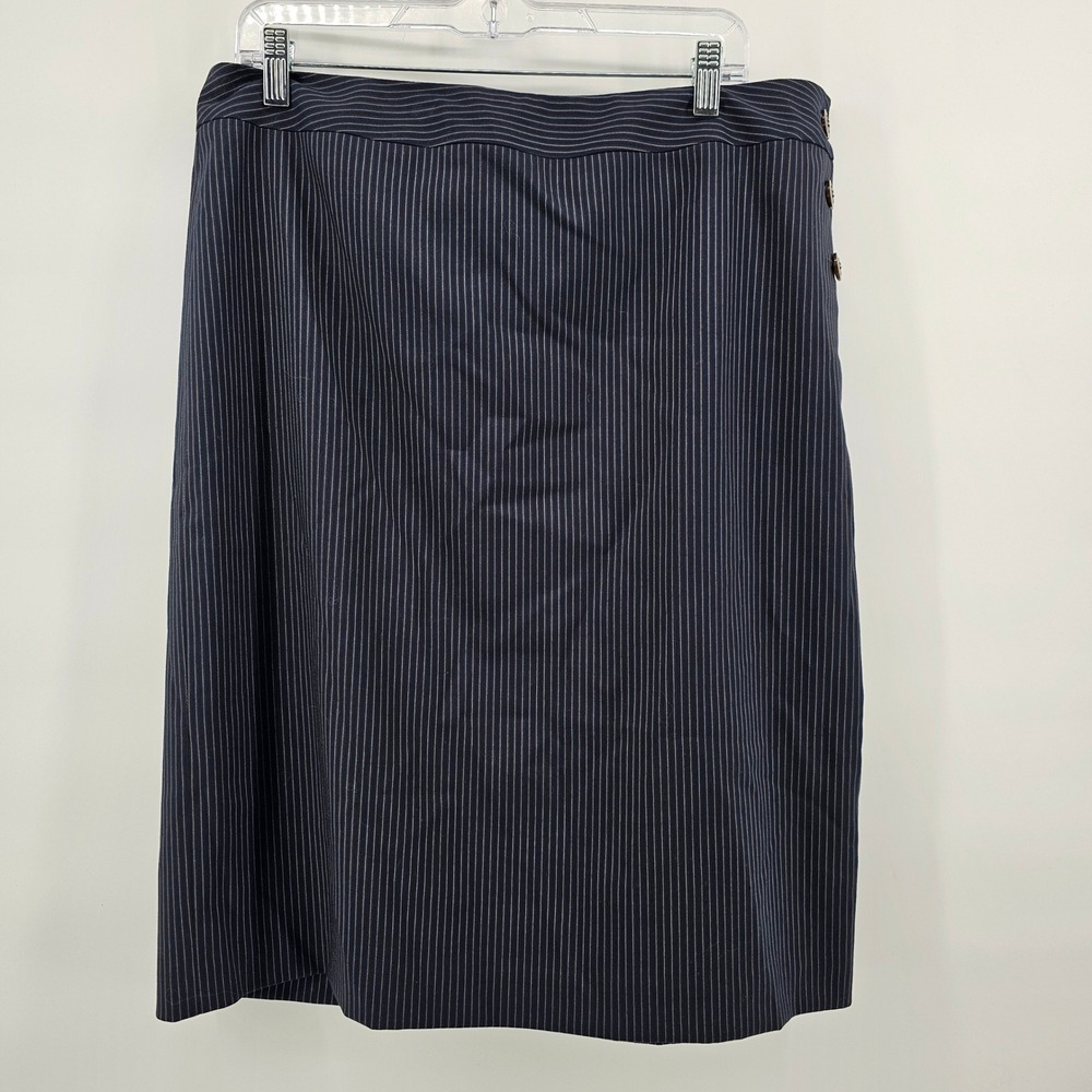 Talbots Pencil Skirt Womens 14 Navy Blue Pinstripe Wool Silk Blend Lined Career